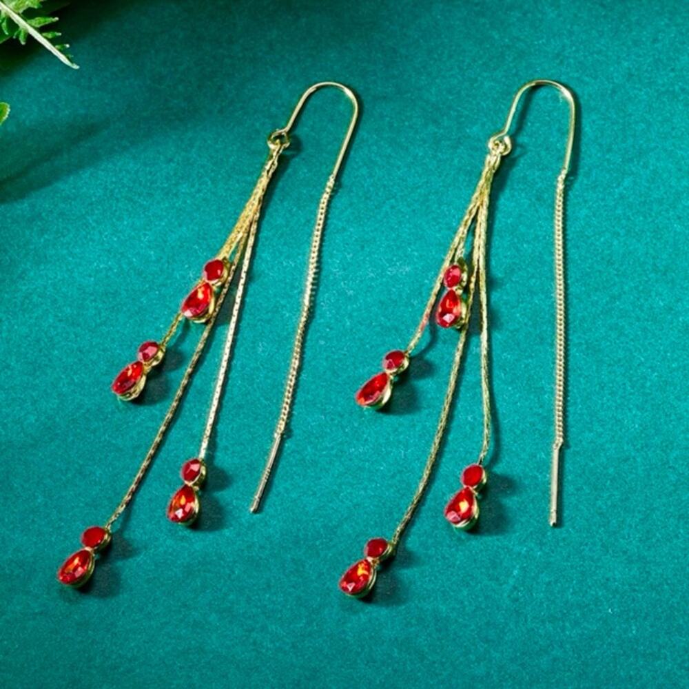 Rhinestone Water Drop & Tassel Dangle Earrings